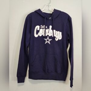 Dallas Cowboys NFL Women’s Graphic Glitzy Logo Long-Sleeve Hoodie, Small, Navy.